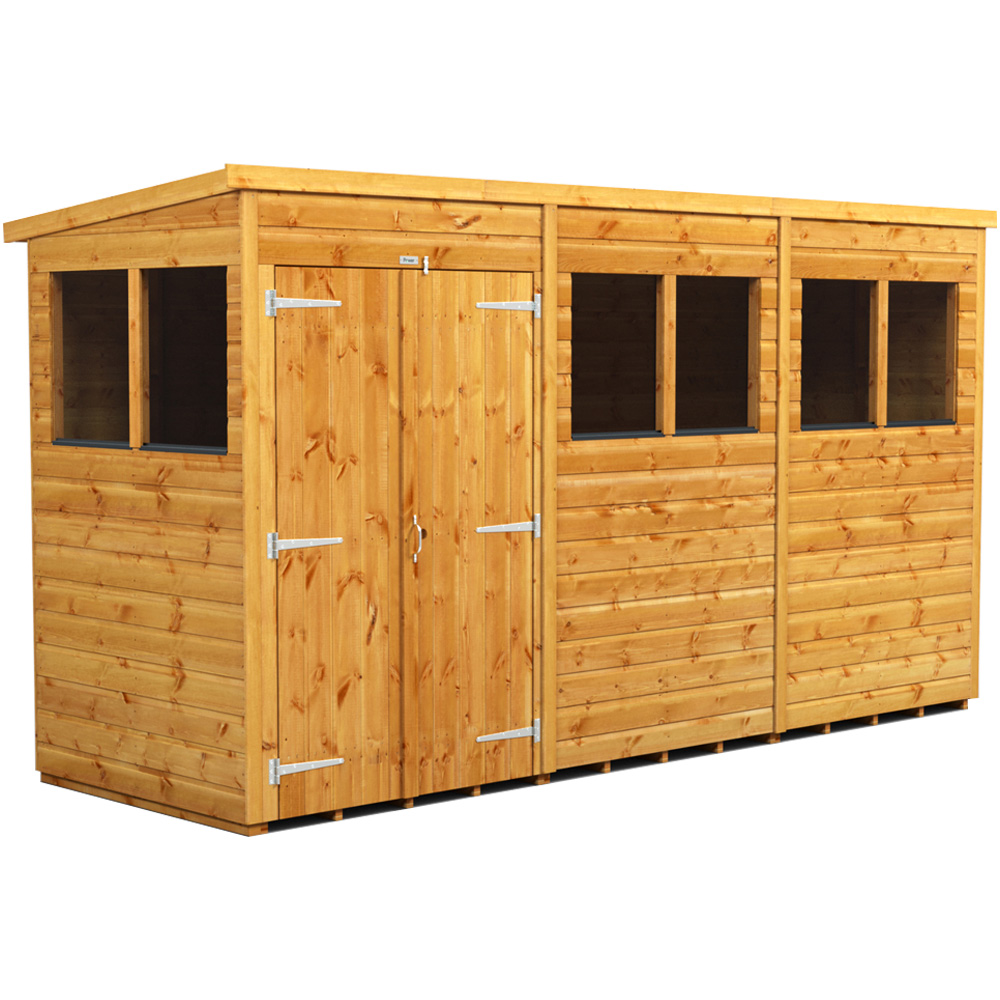 Power Sheds 12 x 4ft Double Door Pent Wooden Shed with Window Image 1
