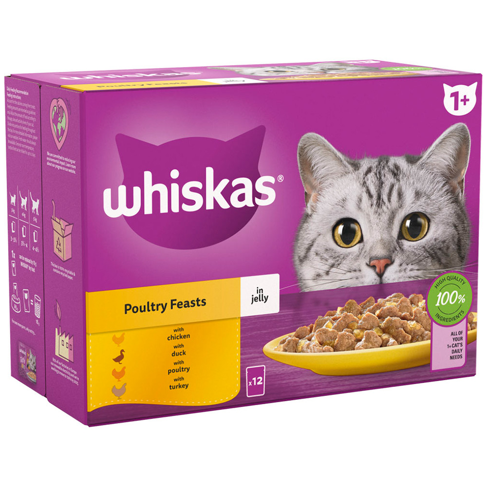 Whiskas Adult Wet Cat Food Pouches Poultry in Jelly 12 x 85g Image 2