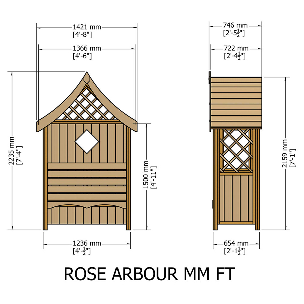 Shire Rose 2 Seater 7 x 4 x 2.1ft Pressure Treated Shiplap Arbour Image 5