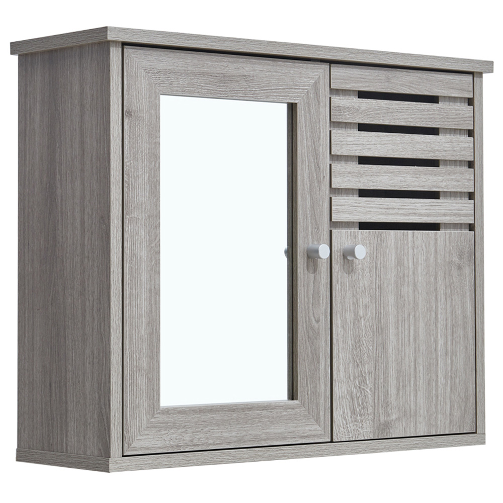 Living and Home Grey Oak Finish Mirror Bathroom Cabinet Image 2