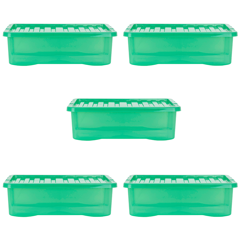 Wham Crystal 32L Clear Green Stackable Plastic Storage Box and Lid Pack 5 Image 1