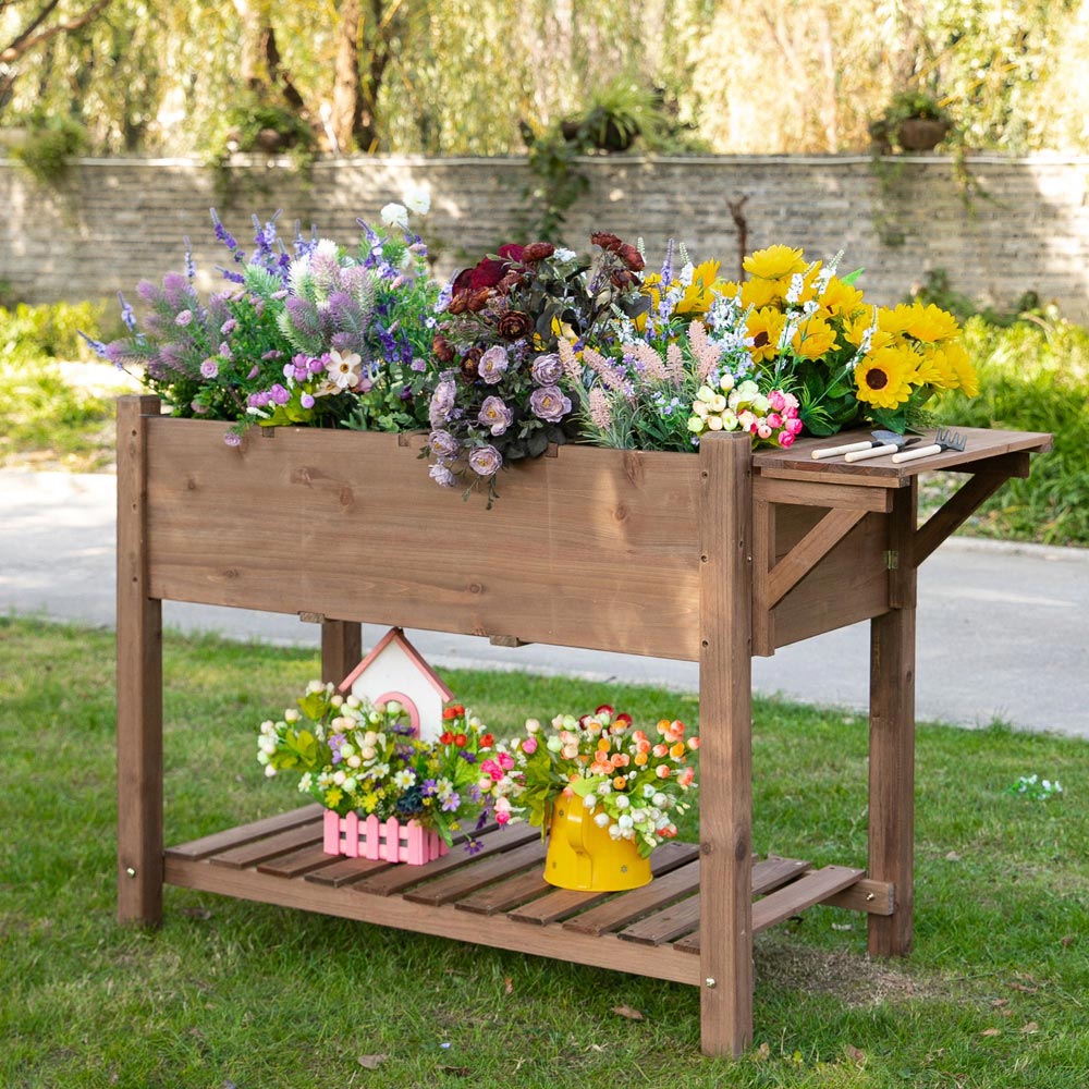 Outsunny Wooden Outdoor Tall Flower Planter Bed Image 2