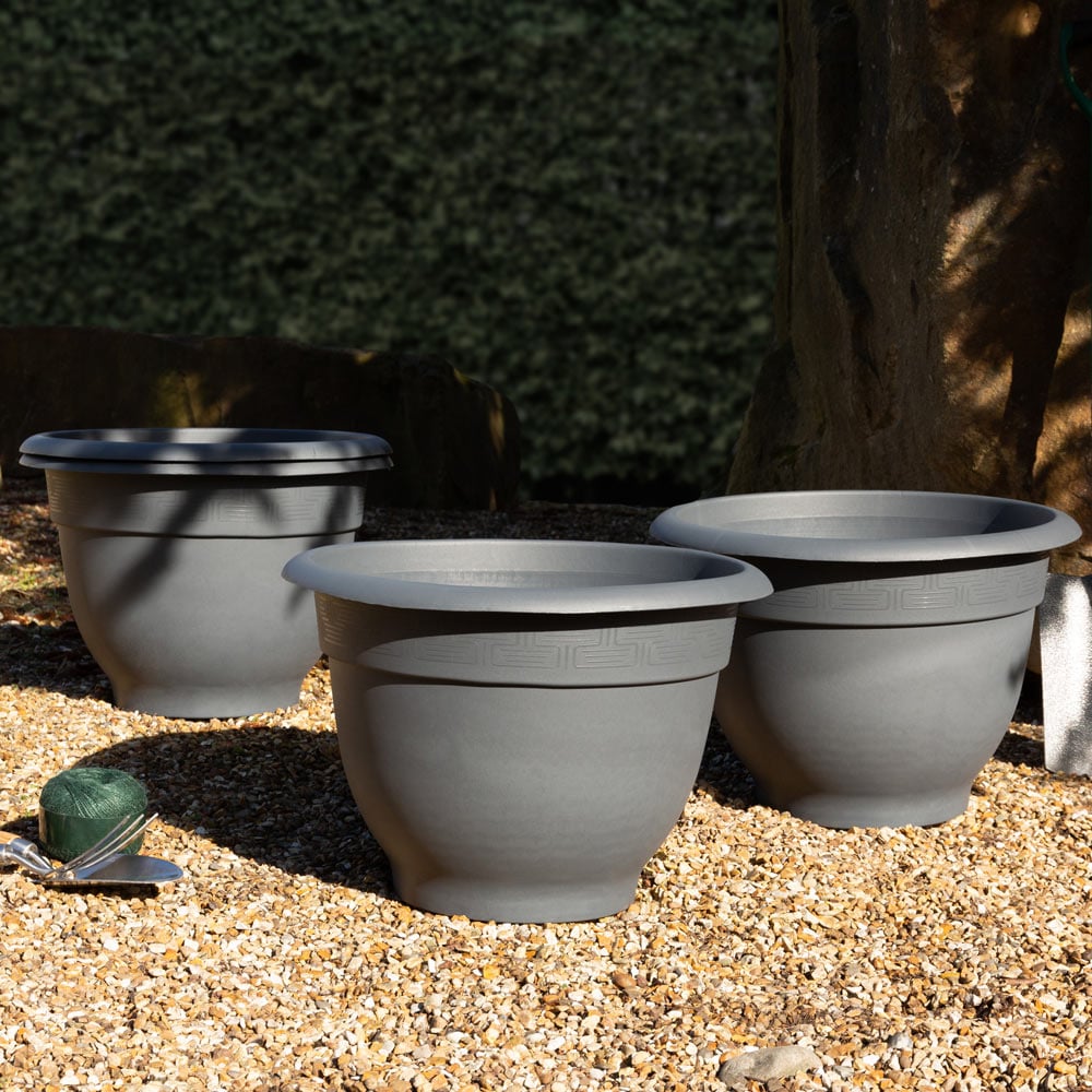Wham Bell Pot Slate Recycled Plastic Round Planter 48cm 4 Pack Image 2