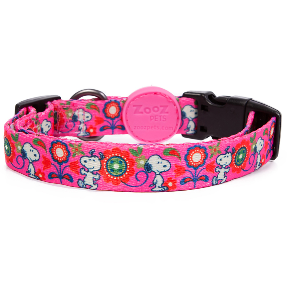 Snoopy Small Pink Flower Dog Collar Image 1