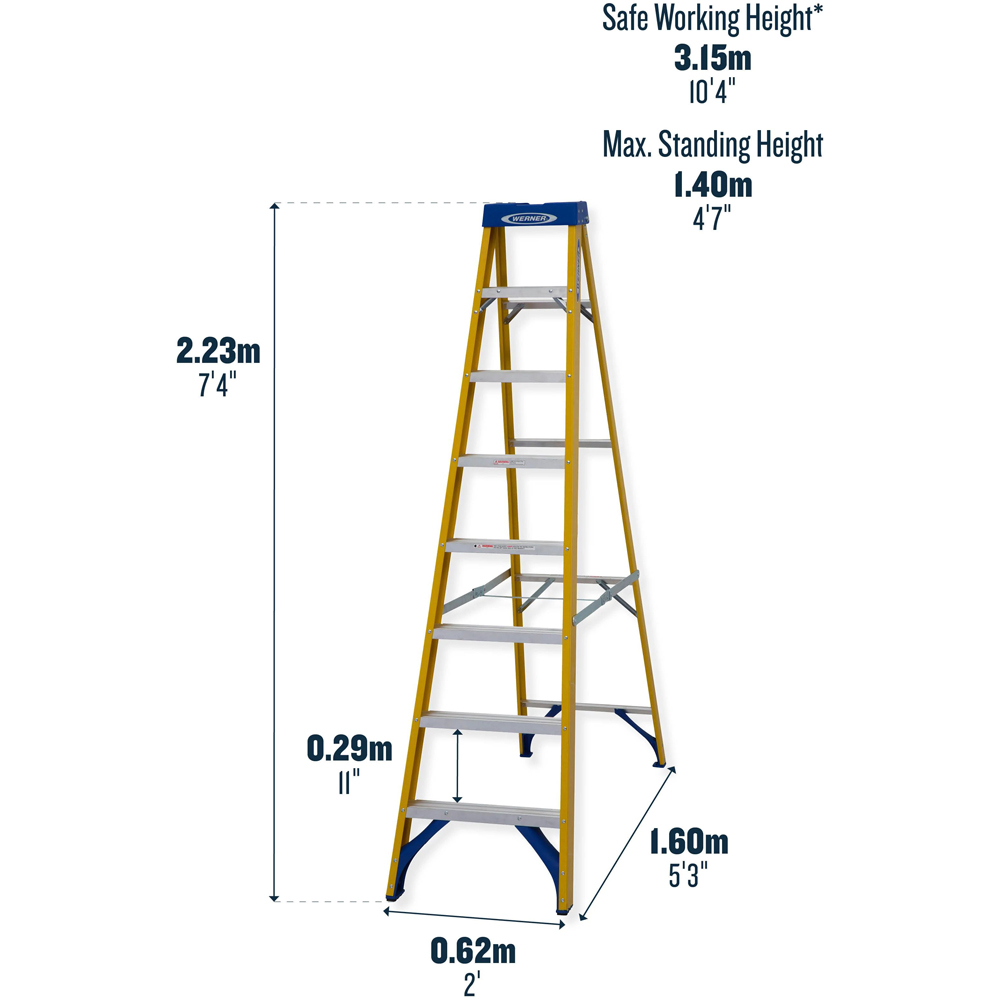 Werner Fiberglass 8 Tread Step Ladder 2.23m Image 3