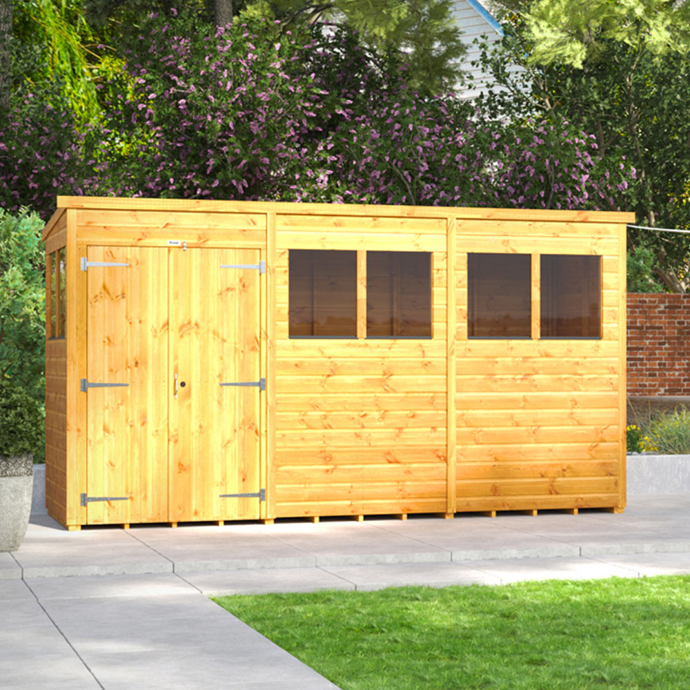 Power Sheds 12 x 4ft Double Door Pent Wooden Shed with Window Image 2