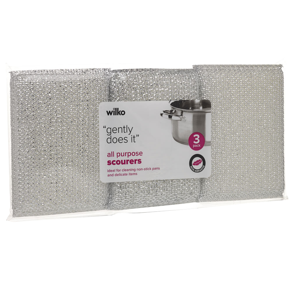 Wilko All Purpose Silver Scourers 3 pack Image 1