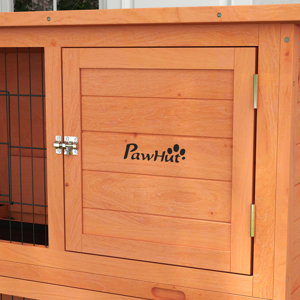 PawHut Wooden Antiseptic Outdoor Rabbit Hutch Orange Image 2