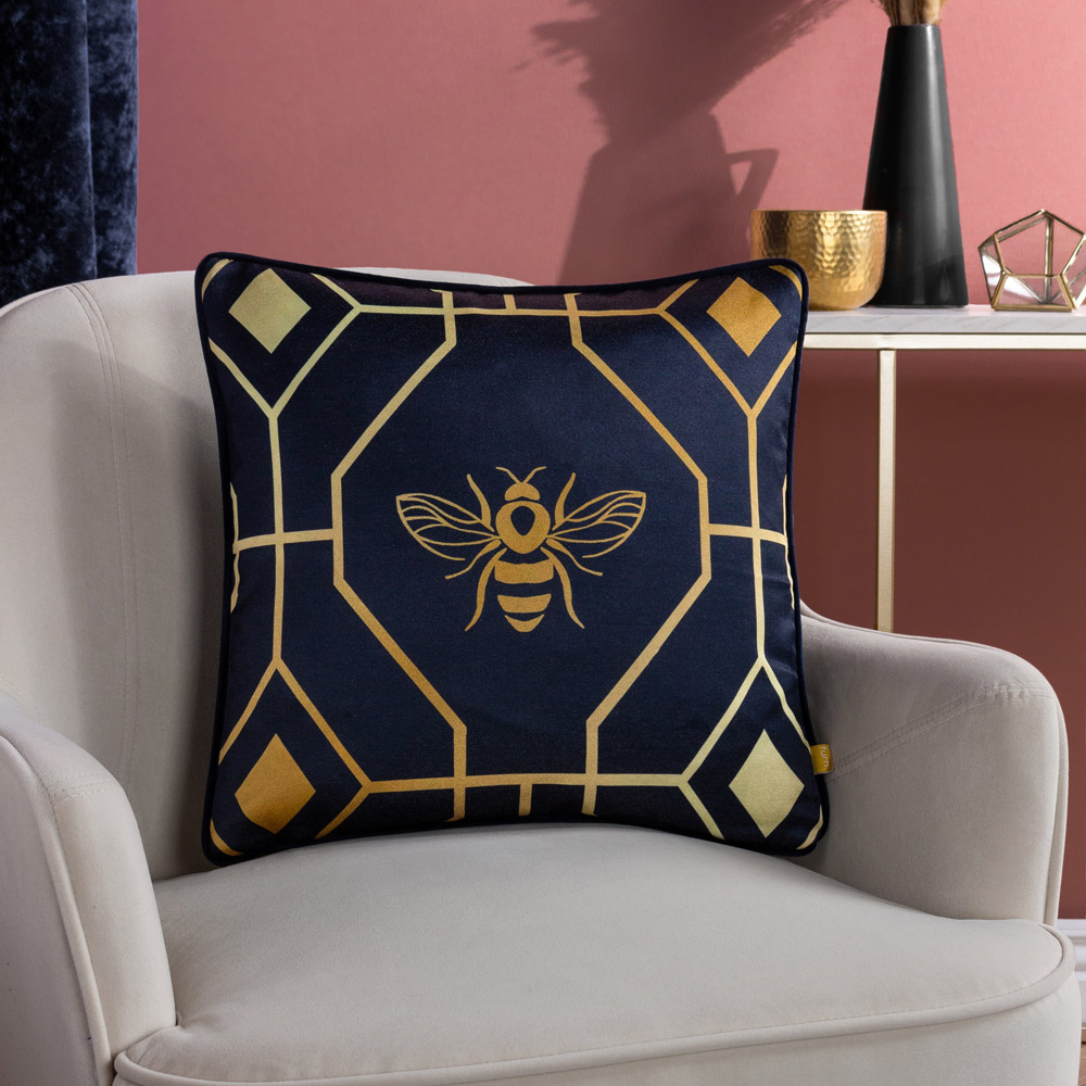 furn. Bee Deco Navy Geometric Cushion Image 2