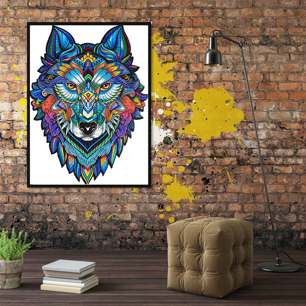 Living and Home 144 Piece Wooden Geometric Wolf Puzzle Multicolour Image 2