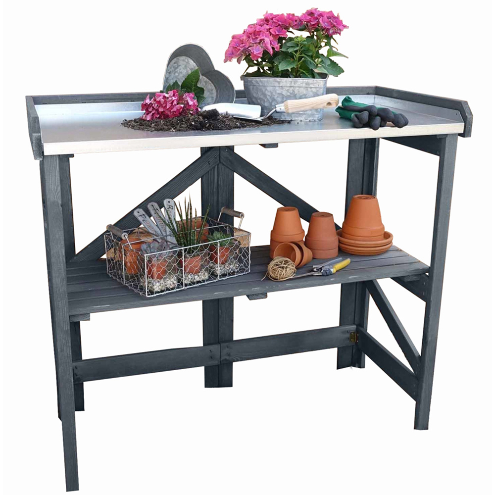 Promex Grey Garden Potting Table with Zinc Plated Worktop Image 1