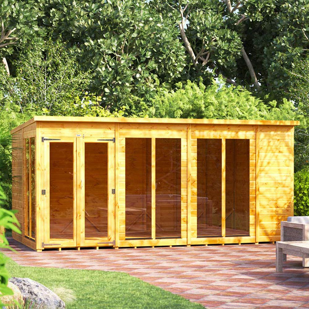 Power Sheds 14 x 8ft Double Door Pent Traditional Summerhouse Image 2