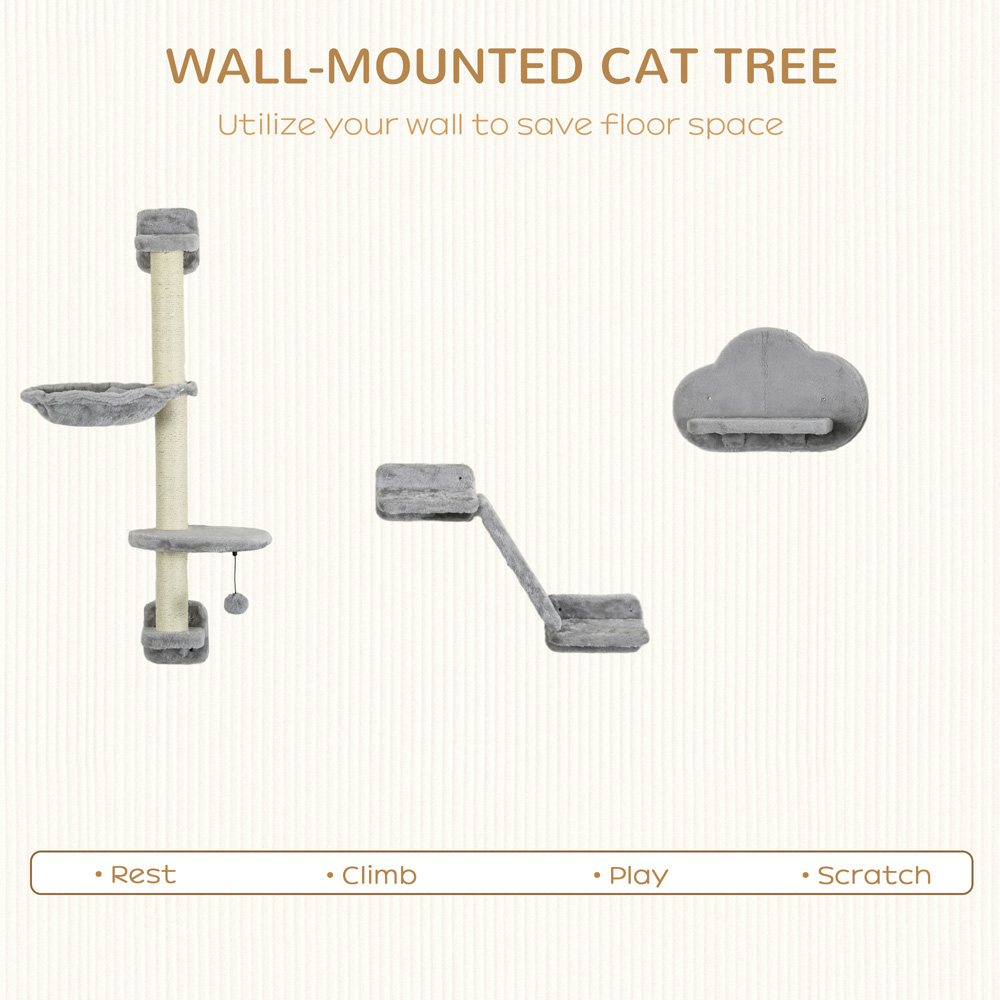 PawHut Grey Wall Mounted Cat Activity Centre Image 4