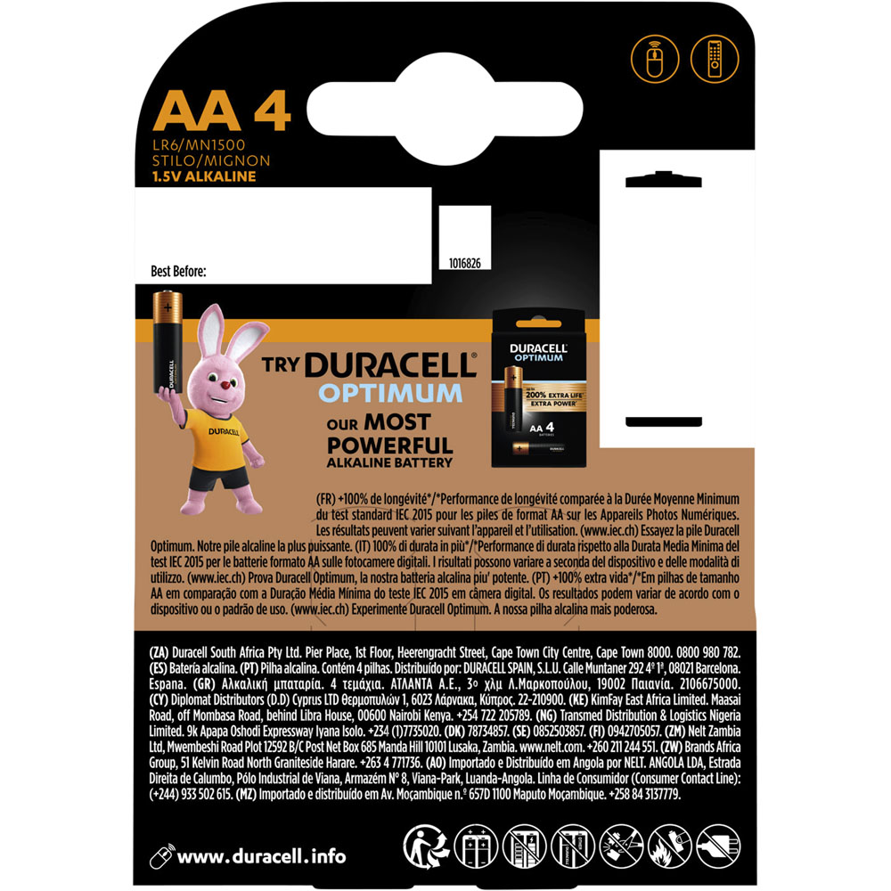 Duracell Plus LR6 AA 1.5V Alkaline Batteries 4 pack Image 2