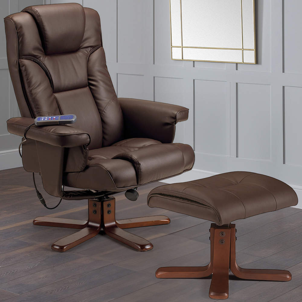 Julian Bowen Malmo Brown Massage Recliner Chair and Stool Image 1