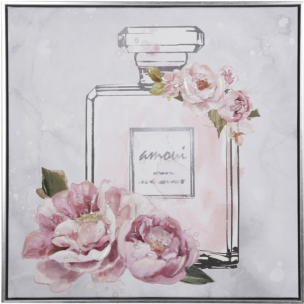 Pink Embellished Floral Perfume Bottle Wall Art 45 x 45cm Image 2