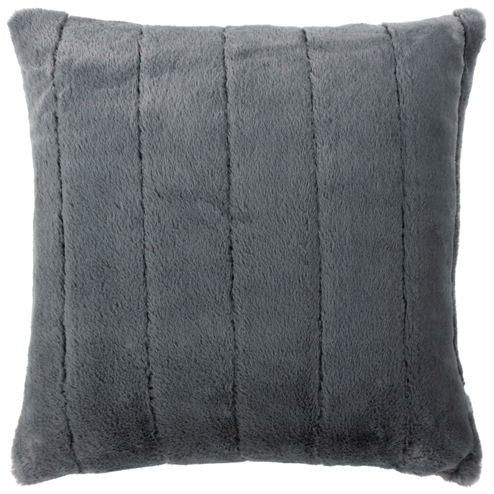 Paoletti Empress Charcoal Faux Fur Cushion Large Image 1