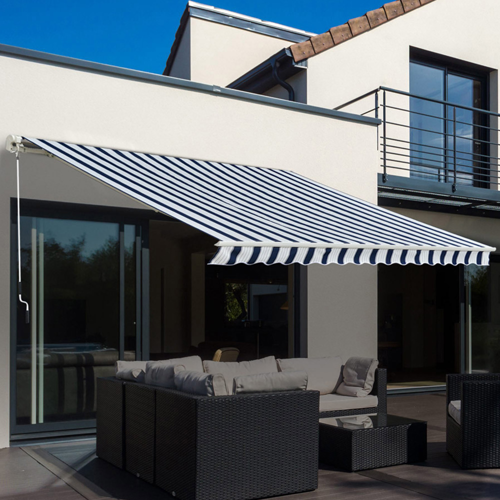 Outsunny Blue and White Striped Retractable Awning 3 x 2.5m Image 1