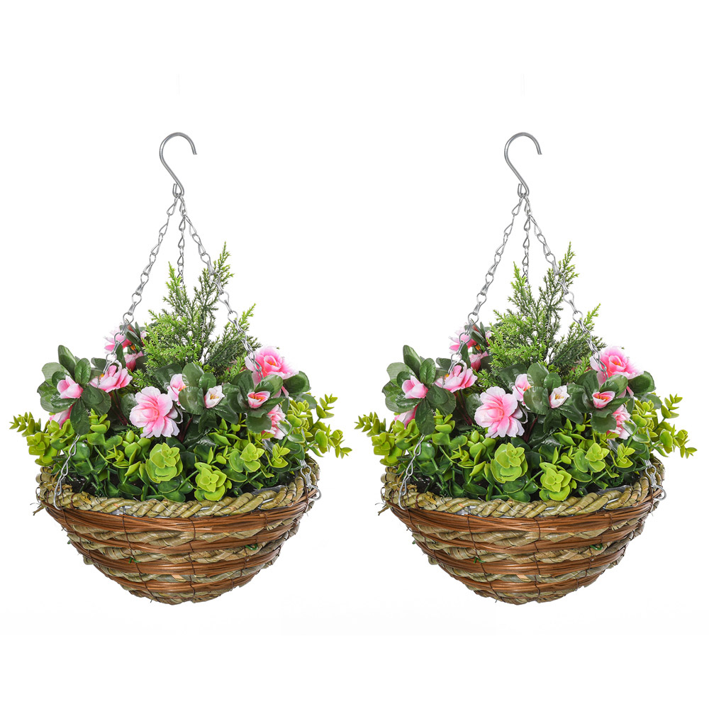 Outsunny Lisianthus Flowers Artificial Plant Basket 2 Pack Image 1