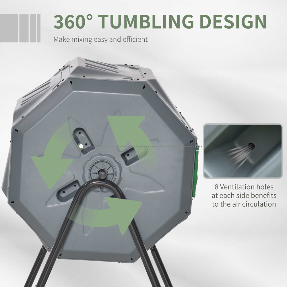 Outsunny Grey 2 Chamber Steel Tumbling Composter 160L Image 4