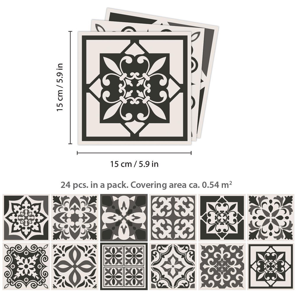 Walplus Ethor Dark Grey Mediterranean Tile Sticker 24 Pack Image 6