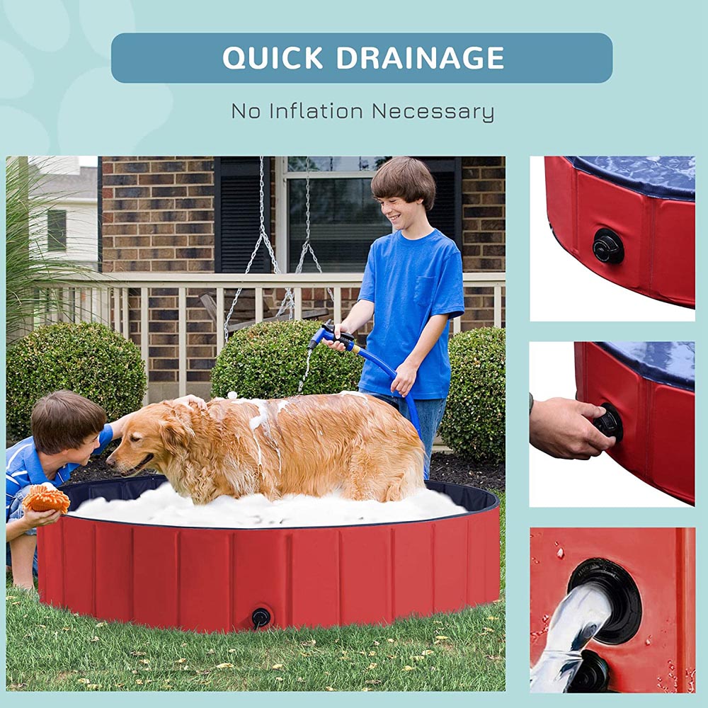 PawHut Foldable Dog Paddling Pool Red Image 4