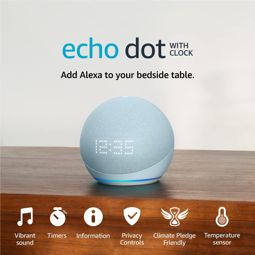 Amazon Echo Dot Smart Speaker with Clock Blue Image 2