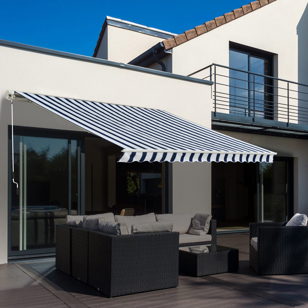 Outsunny Blue and White Striped Retractable Awning 3 x 2.5m Image 8