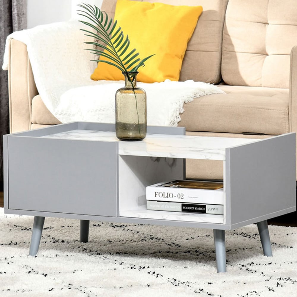 Portland Grey and White Marble Effect Coffee Table Image 1
