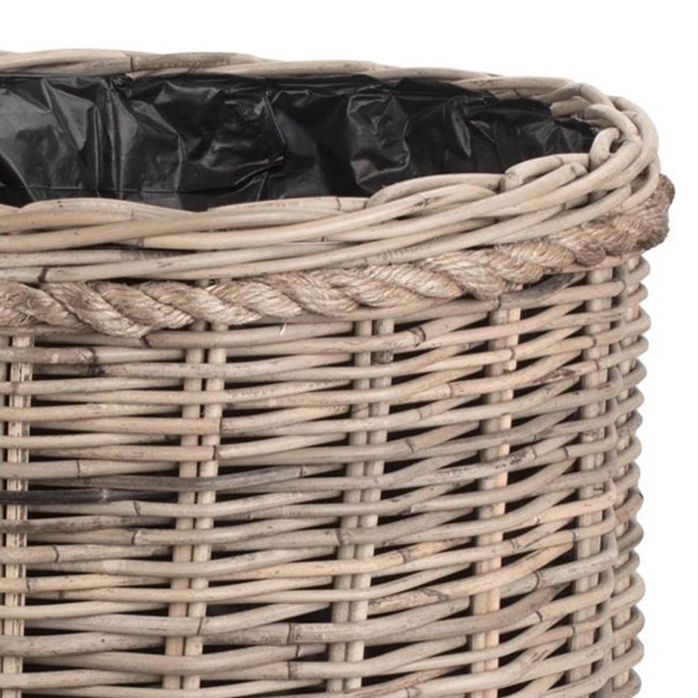 Red Hamper Large Rope Handled Plastic Lined Rattan Round Planter Image 3