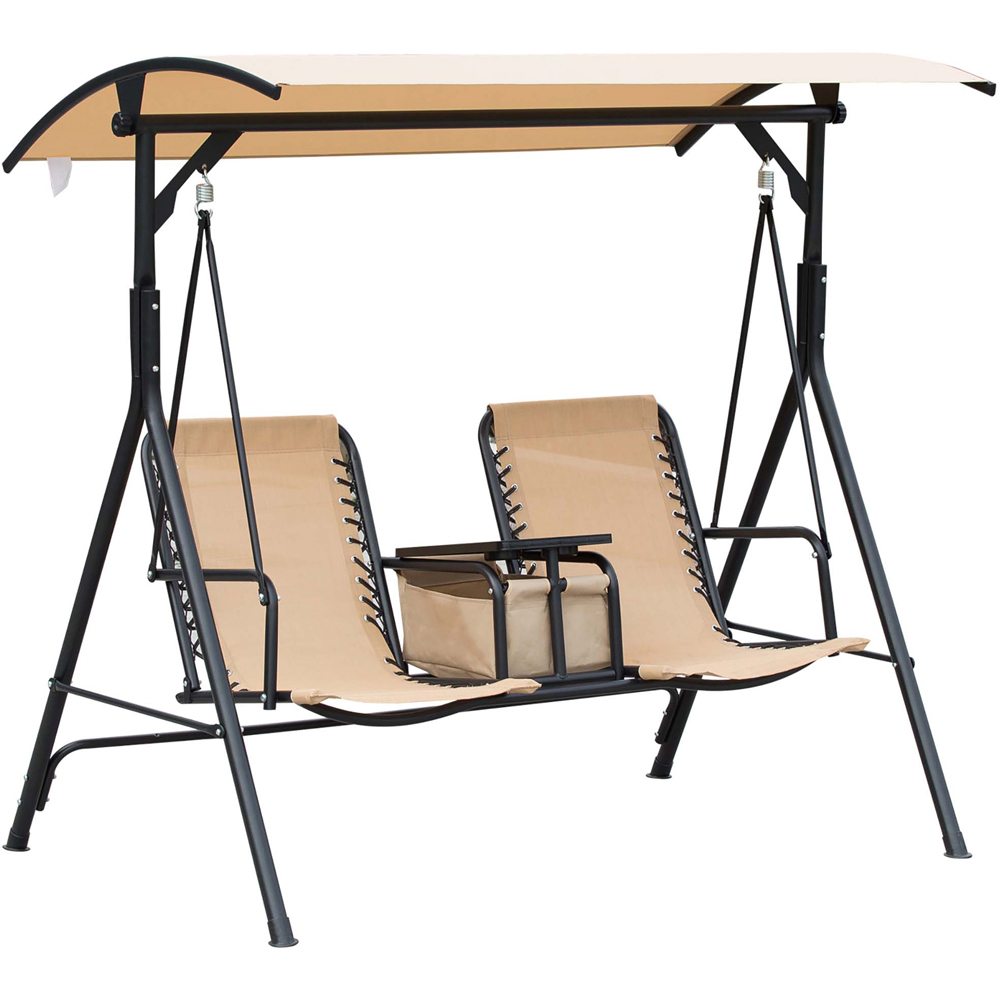 Outsunny 2 Seater Beige Swing Chair with Canopy and Table Image 2