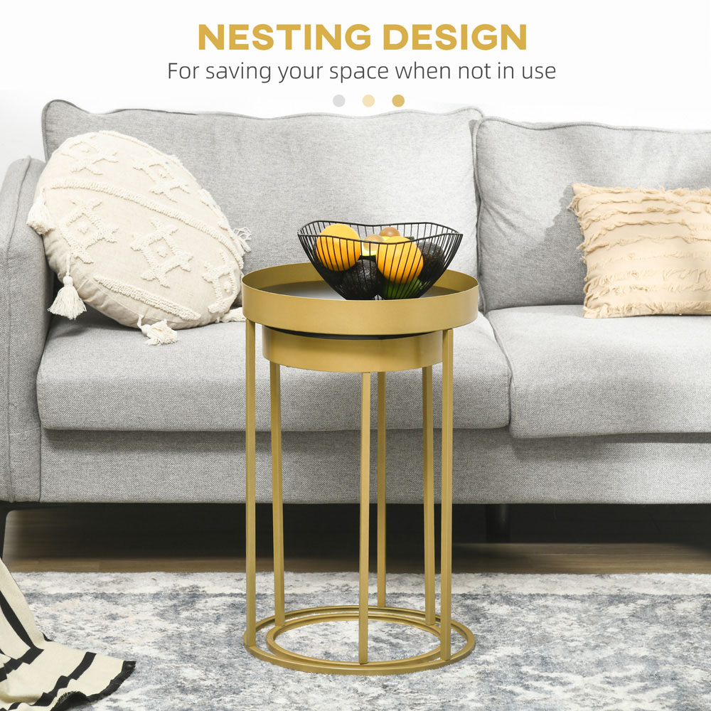Portland Gold Base Nest of Coffee Tables Set of 2 Image 4