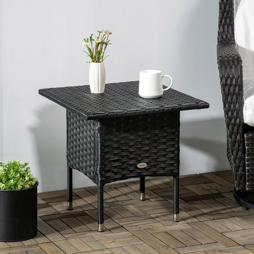 Outsunny Black Rattan Side Table Image 3