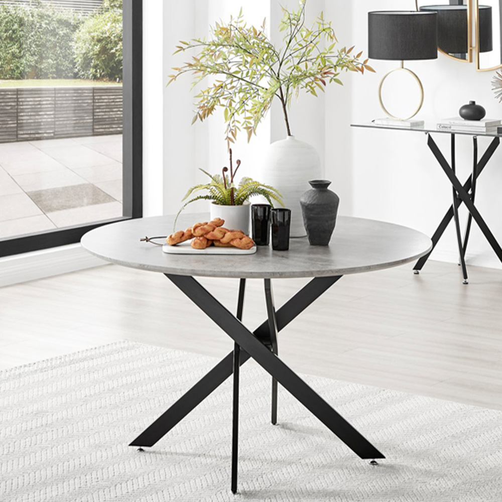 Furniturebox Arona Valera Concrete Effect 4 Seater Round Dining Set Grey and White Image 2