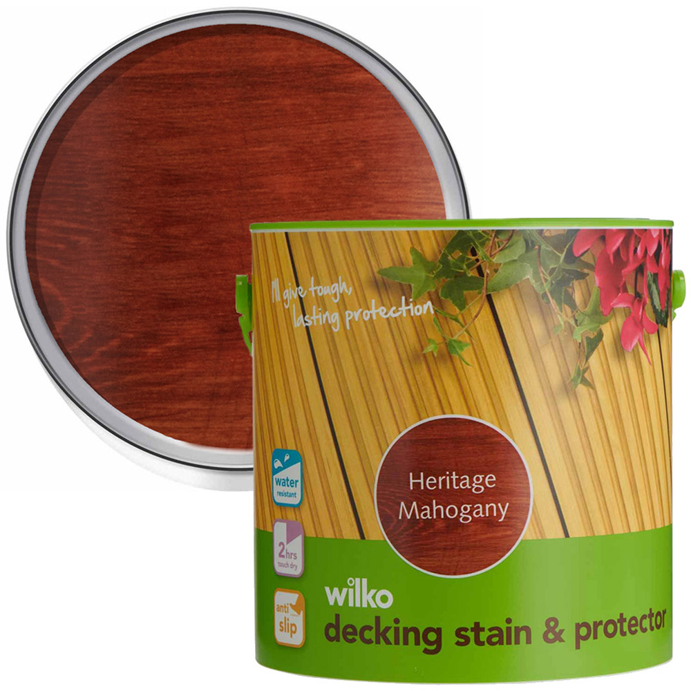 Wilko Anti Slip Heritage Mahogany Decking Stain and Protector 2.5L Image 1