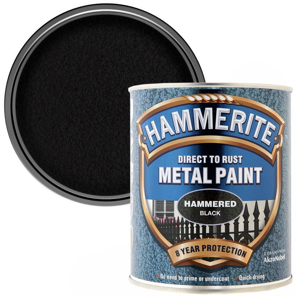 Hammerite Direct to Rust Black Hammered Metal Paint 750ml Image 1