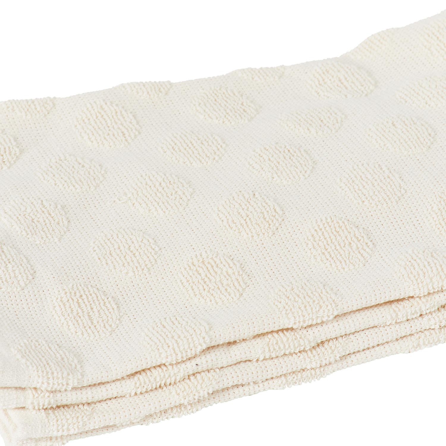 Pack of 2 Dobby Terry Kitchen Towels with Pom Poms - Cream Image 3