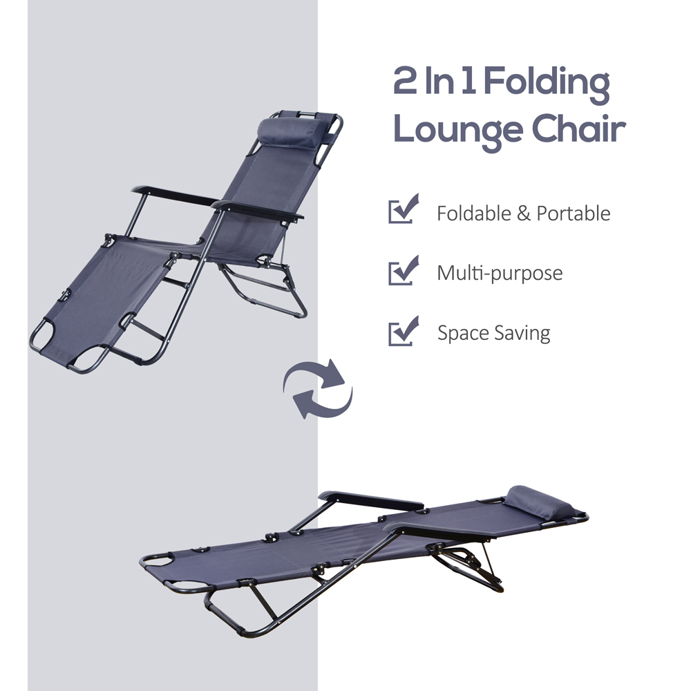 Outsunny 2 in 1 Grey Folding Recliner Chair and Sun Lounger Image 4