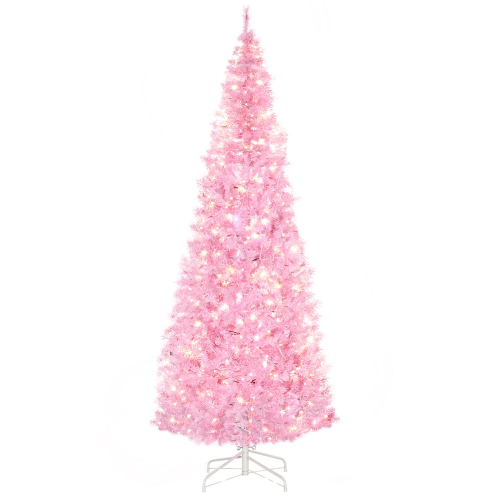 Everglow Warm LED Pre-Lit Tall Pink Pencil Slim Artificial Christmas Tree 7ft Image 1