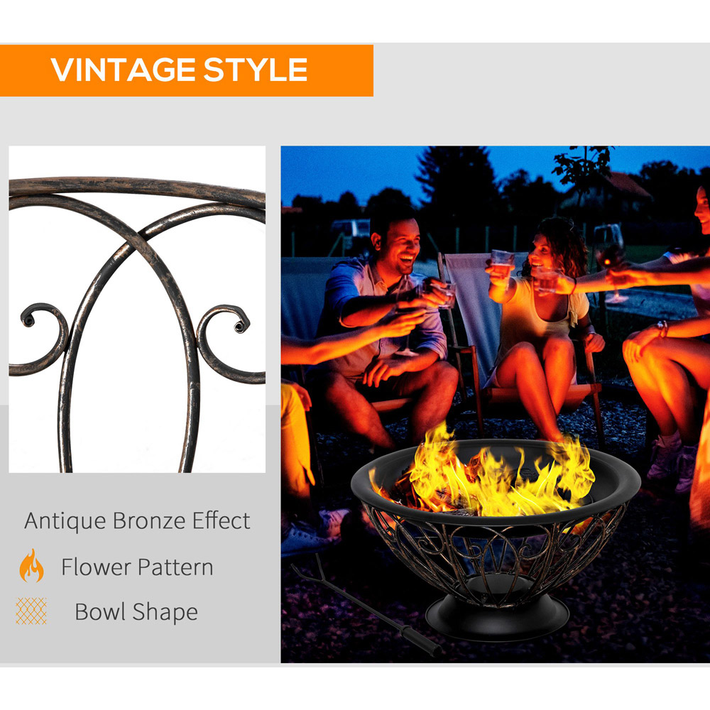Outsunny Bronze Outdoor Fire Pit with Spark Screen Image 6