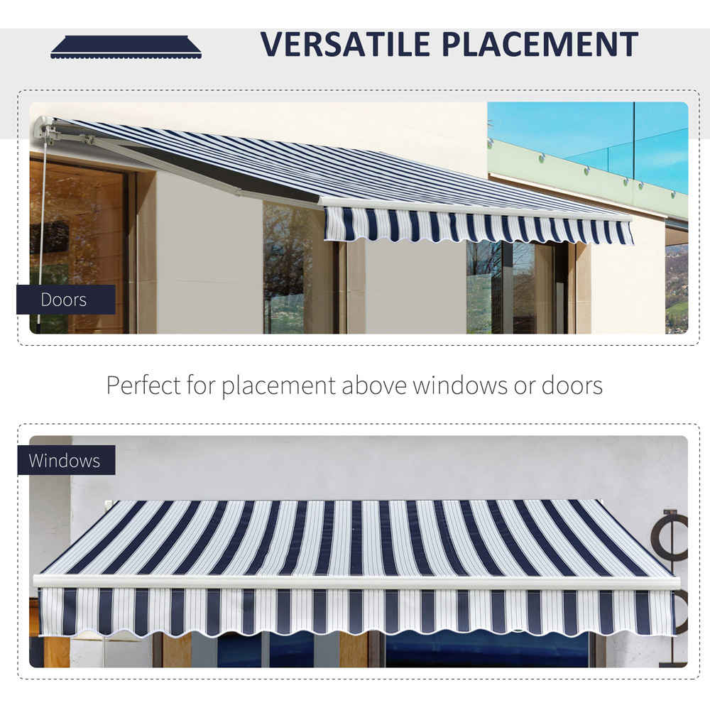 Outsunny Blue and White Striped Retractable Awning 3.5 x 2.5m Image 6