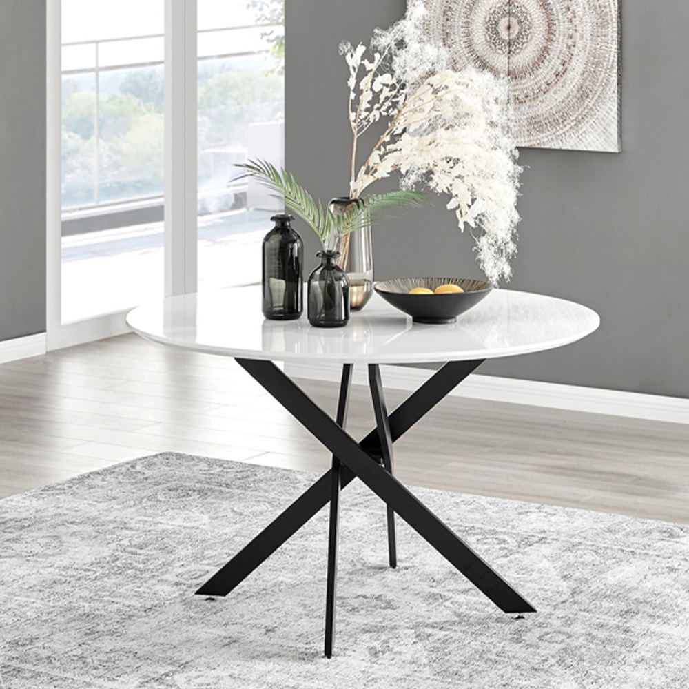 Furniturebox Arona Valera 6 Seater Round Dining Set White Gloss and Black Image 2