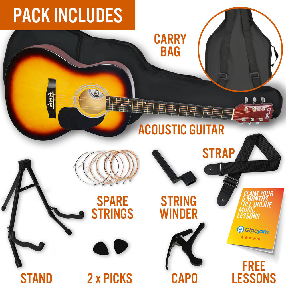 3rd Avenue Premium Sunburst Full Size Acoustic Guitar Set Image 5