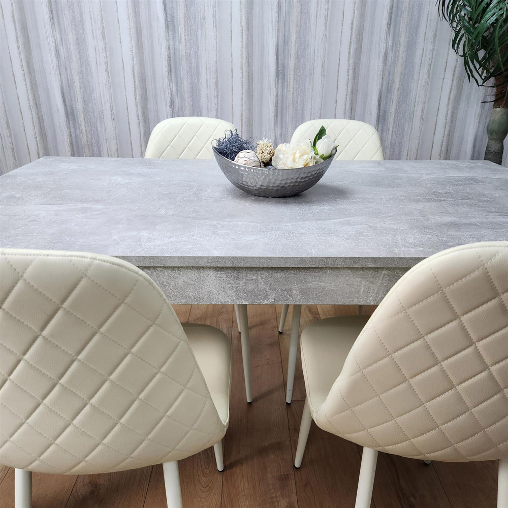 Portland 4 Seater Dining Set Stone Grey Effect and Cream Image 5