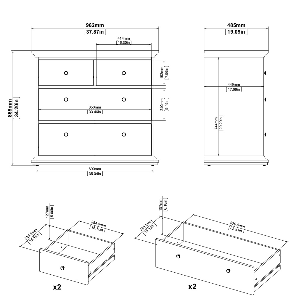 Florence Paris 4 Drawer White Chest of Drawers Image 7