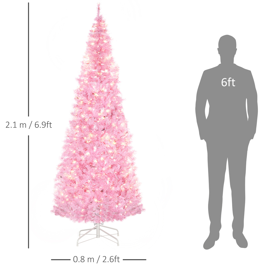Everglow Warm LED Pre-Lit Tall Pink Pencil Slim Artificial Christmas Tree 7ft Image 7