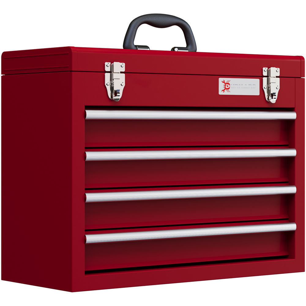 Durhand 4 Drawer Red Lockable Metal Tool Chest Image 1