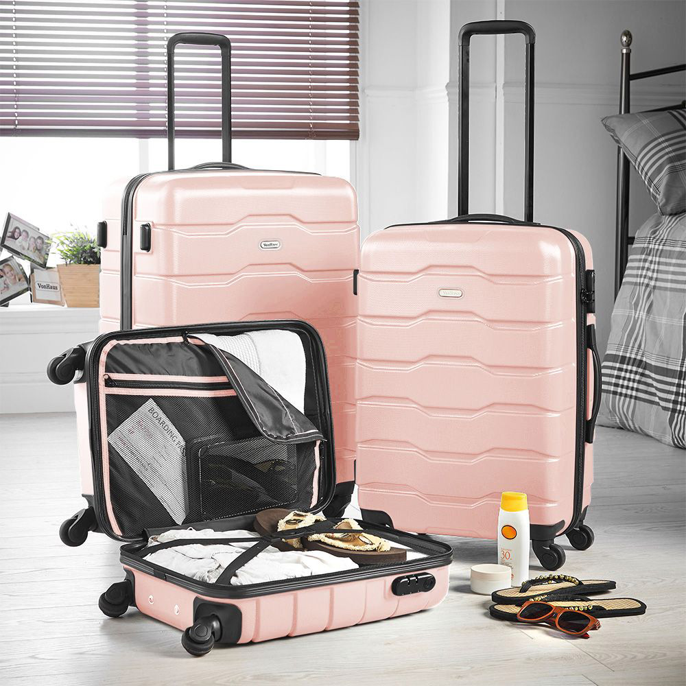 VonHaus Set of 3 Pink Hard Shell Luggage Image 2
