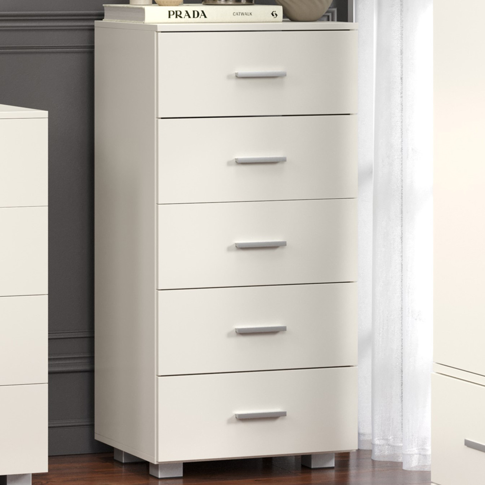 Core Products Lido 5 Drawer White Narrow Chest of Drawers Image 1