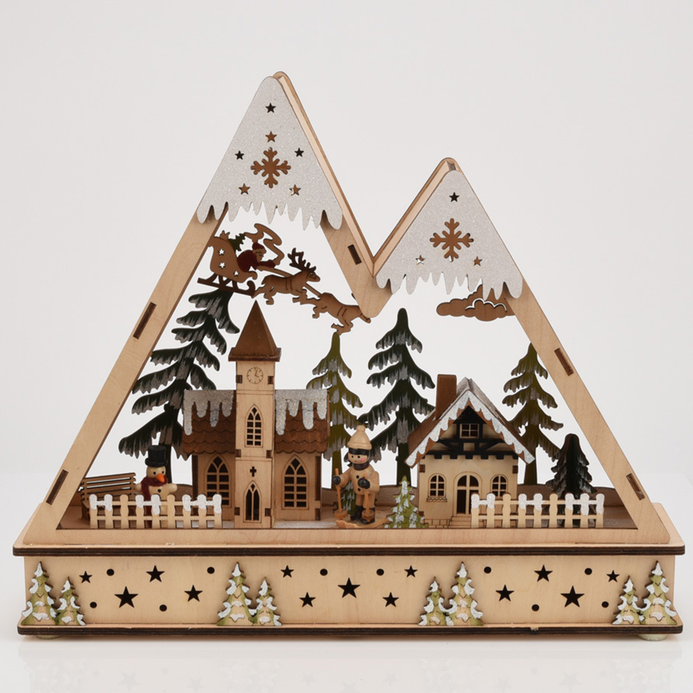 The Christmas Gift Co Brown LED Wooden Mountain Scene Image 2